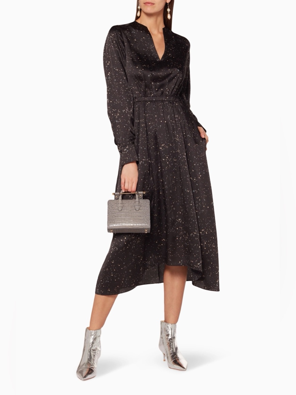 Vince Constellation Print Poet Dress Long Sleeve Women Size S